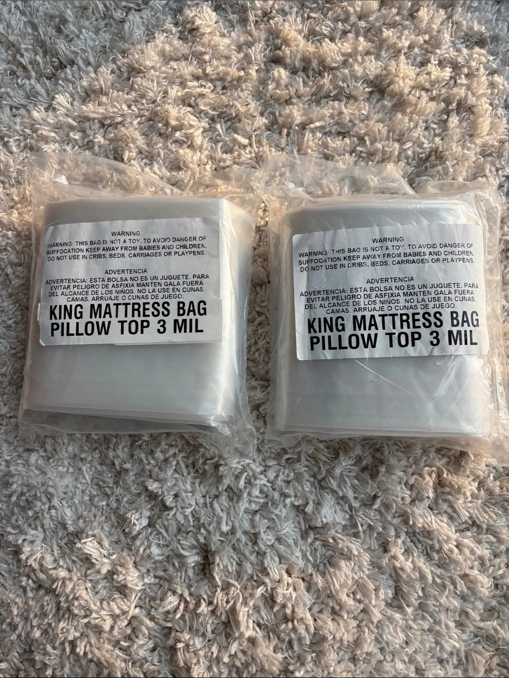 Set of 2 King Mattress Pillow Top Moving Bag 3 Mil Clear Protective Cover